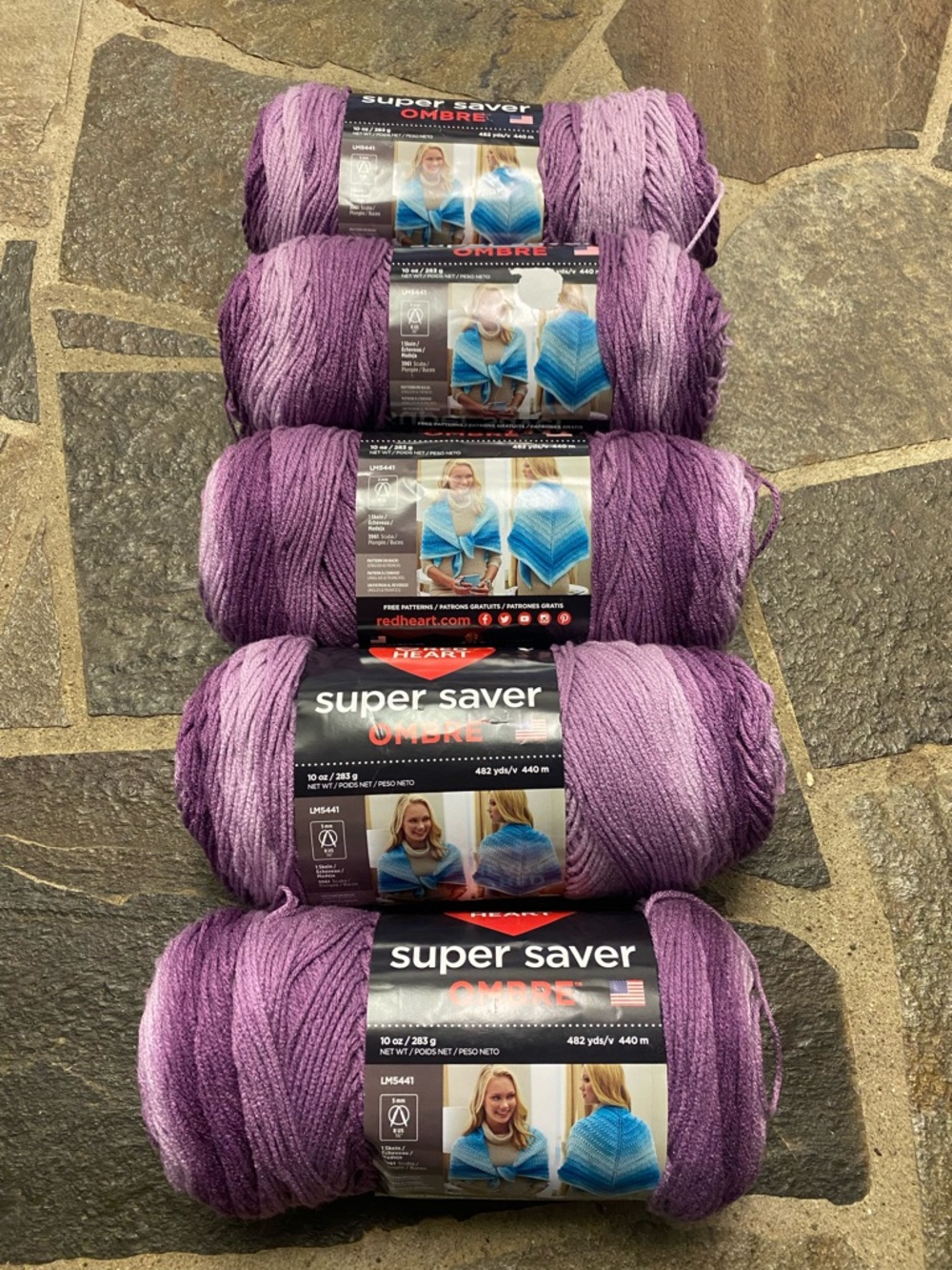 Red Heart Super Saver Ombre Purple Gradient Yarn - 5 Skeins